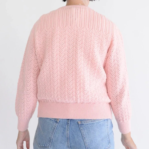 Vintage It's Pure Gold Baby Pink Knit Button Down Cardigan Sweater s - Picture 3 of 10